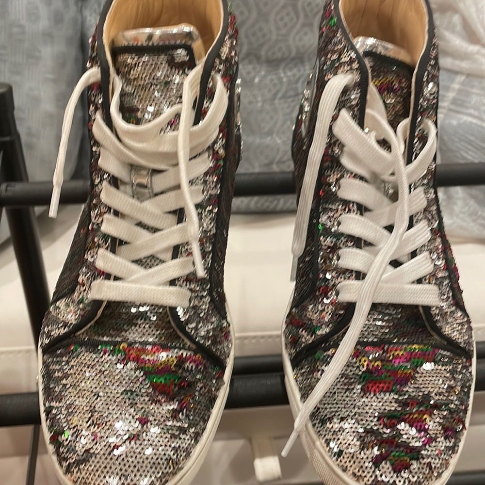 Multicolor high top sneaker with red sole by Christian Louboutin